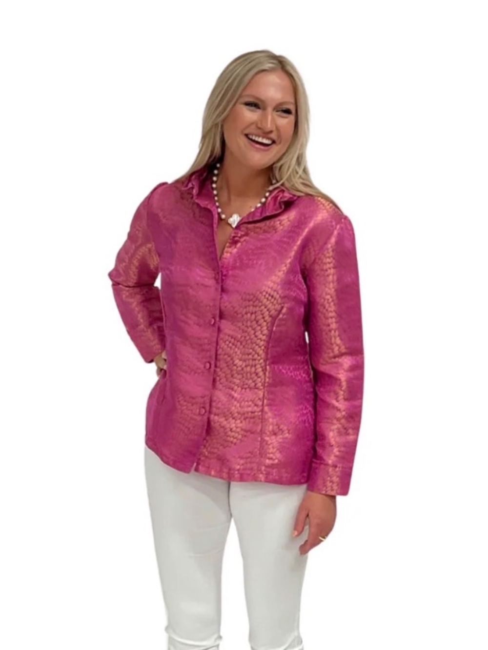 LIZA BYRD Pink and Gold Jacquard Top, NWT - Picture 1 of 3